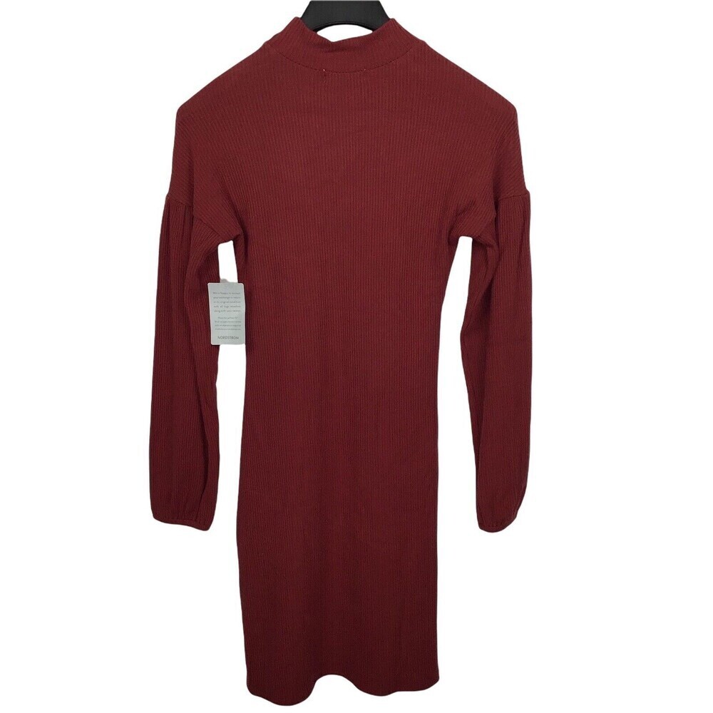 Melloday Mock Neck Long Sleeve Ribbed Sheath Dress In Wine Size L - Picture 7 of 7